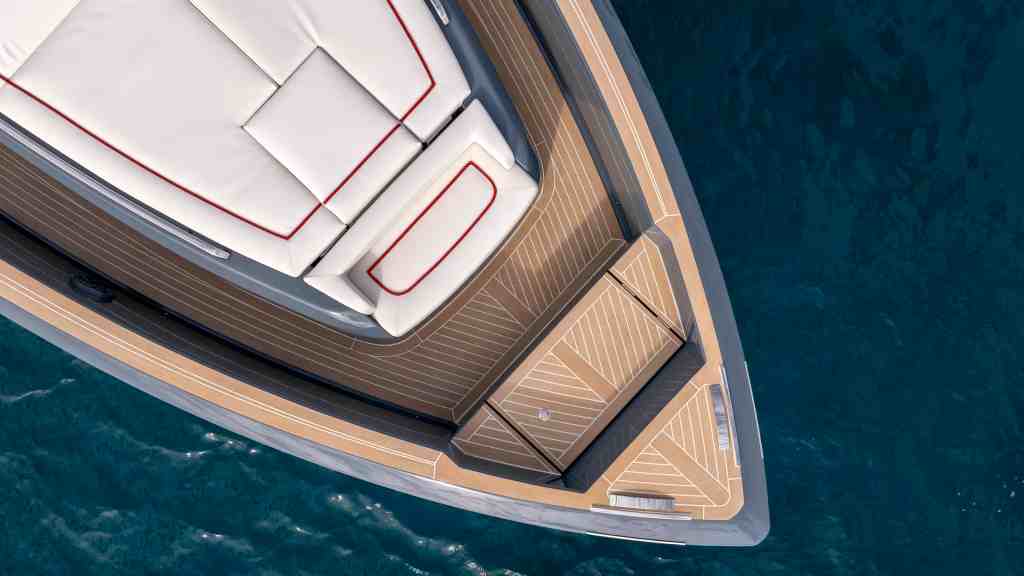 Luxury Pardo Yachts boat with teak deck and spacious sunbathing area.