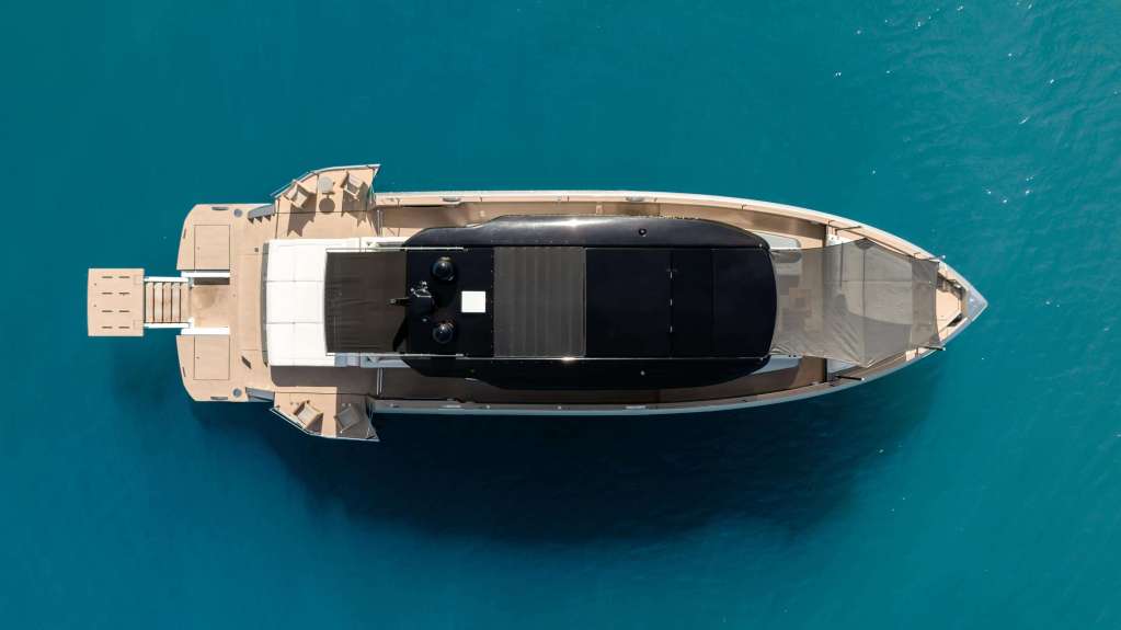 Aerial view of a luxury Pardo Yachts boat in Miami waters.